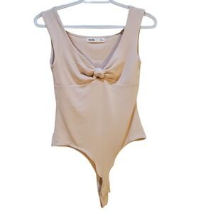 Bodysuit Sleeveless Tank Top Knot Front Casual Beige Size M
